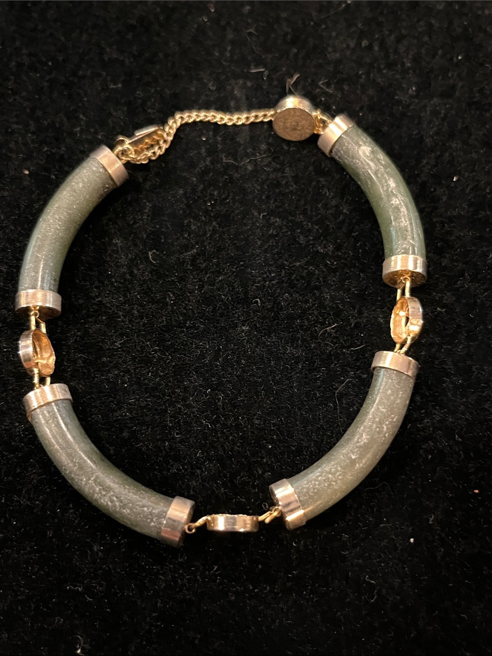 Vintage Gold-Tone Olive Green Curved Link Bracelet